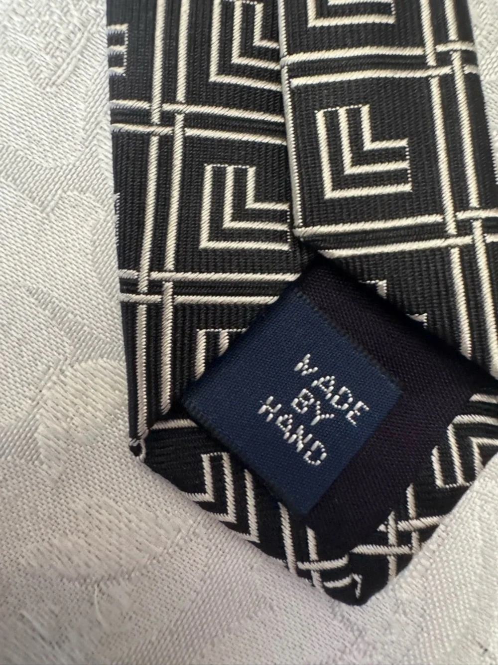 Polo By Ralph Lauren Vintage Silk Tie‎ Black White Geometric Grid Old Money Work